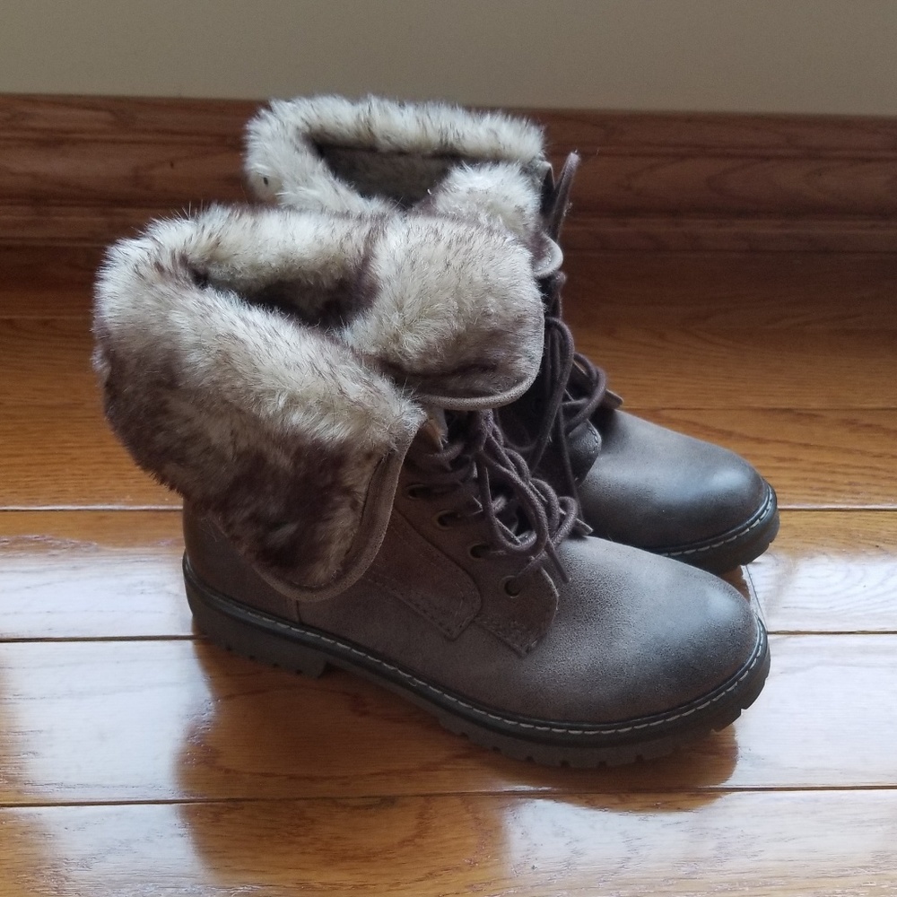 Fold down furry combat boots